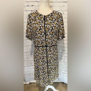Banana Republic Yellow Gray Floral Fit & Flare Dress, Size 14